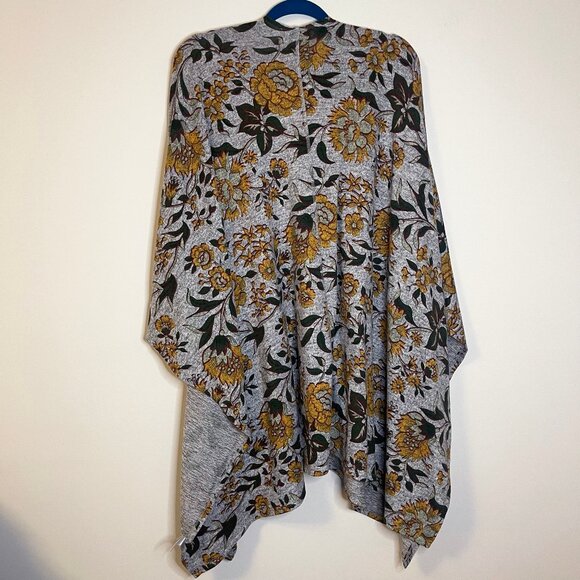 Song & Spirit Women’s Grey Yellow Green Floral Open Front Flowy Cape - One Size - Picture 3 of 7